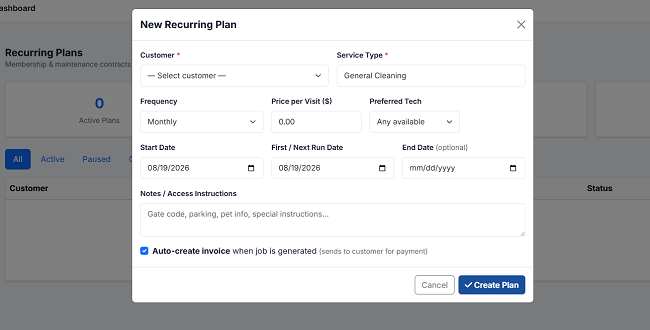 SERVICEsimple Recurring Contracts setup